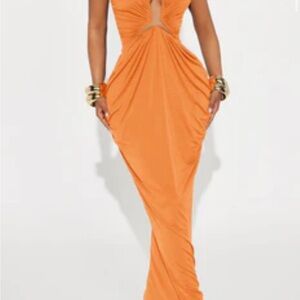 Fashion Nova Orange Cutout Maxi Gown